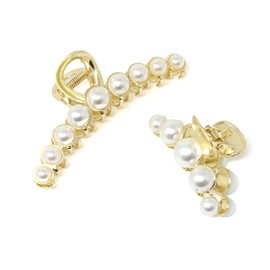 Honbay 2PCS Imitation Pearl Hair Claw Clips Alloy Hair Clamps Large Hair Clips Non Slip Hair Styling Accessories for Thin Fine Thick Hair for Women (2 Style)