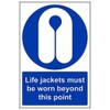 Vsafety 41070AU-R'Life Jackets Worn Beyond This Point' Sign, 200 mm