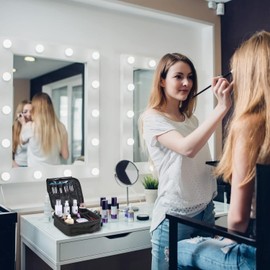 Kosmetiktasche Damen Kulturbeutel Schminktasche Makeup Tasche Organizer Reise, Wasserdicht Künstler Schminkkoffer mit Einstellbaren Teiler, Bürstenschlitze (Schwarz)