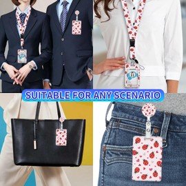 ID Badge Holder with Lanyard,Fashionable Retractable Badge Holders Reels with Lanyards Adjustable, for Women Kids Teacher Nurses Doctor Student(Cute Ladybugs and Hearts)
