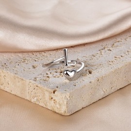 SILBERTALE 925 Sterling Silver Heart Ring with Letters Adjustable Size 50 to 58 Initial A-Z Letter Ring Individual Fashion Jewellery with Gift Box