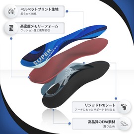 Insole, Shock Absorption, Standing Work, Flatfoot, Insole, Antibacterial, Deodorizing, No Fatigue, Arch Insole, Leg Correction, Sokutei Tendonitis Insole, L