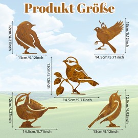 WanderGo 5 Stück Rostdeko Gartendeko Gartenstecker Vögel Deko Rost Gartendekoration mit 10 Schrauben Rostdeko Gartendeko für Draußen Metall Roststecker