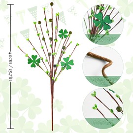 ZJoey 10 Pcs St.Patricks Day Artificial Plants Berry Stems 16 Inch Artificial Flowers Twig Stem Fake Floral Bunch Decorations for Irish Vase Bouquet and DIY Craft(St.Patricks Picks)