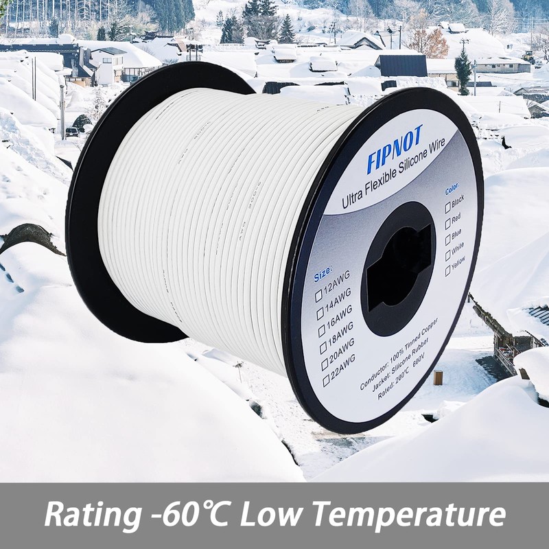 FIPNOT 20 Gauge Silicone Wire - 300ft White Spool, Flexible