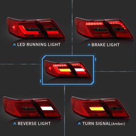 VLAND LED Tail lights Compatible with Toyota Camry 2007-2011 with 3D Light Bar, Not Fit LE Models and Hybrid (Factory LED Rear Light) Red Smoke