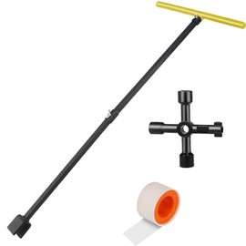 Forlivese Water Meter Key 28 Inch,Water Shut off Tool,Enforced Steel Water Key Tool 4 Way and Seal Tape for Opening,Water Meters or Valves