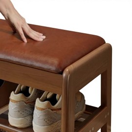 Small Rectangular Shoe Rack Bench 2-Tier Flip-Top Storage Walnut Upholstered Seat for Entryway & Hallway XD014color: Orange upholstered seat, size: 11.8"D x 31.5"W x 15.7"H