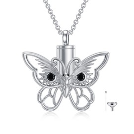 PROESS Butterfly Owl Urn Necklace for Ashes for Women Sterling Silver Butterfly Urn Necklace Butterfly Cremation Keepsake Memorial Jewelry