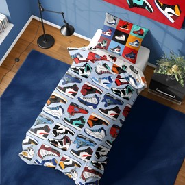 K Collection Sneaker City Duvet Cover - Hi Top Trainers Sneaker Design - Reversible Bedding Set - Single Duvet Cover and Pillowcase Set