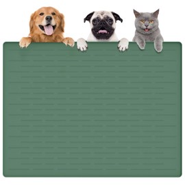 Largest Dog Food Mat, 39.5"x29.5" Silicone Dog and Cat Mat for Food and Water Bowls, Thinken Waterproof Non-Slip XXXL Pet Feeding Mat for Floors (Deep Green)