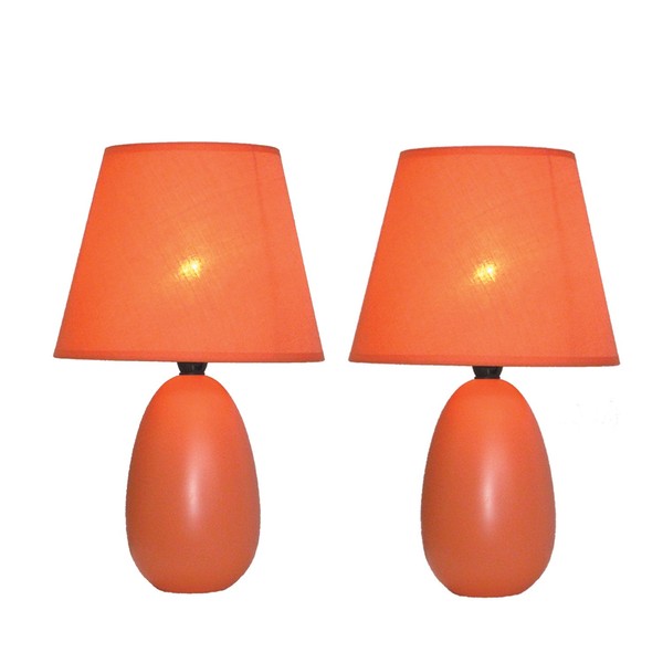 Simple Designs LT2009-ORG-2PK 2 Pack Mini Oval Egg Ceramic Table Lamp Set, Orange