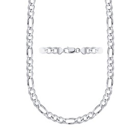 PORI JEWELERS 925 Sterling Silver 7.5mm Figaro Chain Necklace 22-Inch, Silver