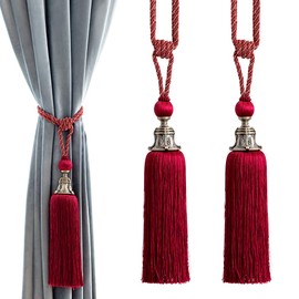 Melodieux Decorative Curtain Tiebacks Antique Tassels Holdbacks - Home Office Windows Drapery Fasteners Fringe Ropes, Set of 2 (Red)