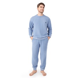 DAVID ARCHY Mens Pajamas Set Ultra-Soft Fleece Pajamas Lightweight & Breathable Sleepwear Long Sleeve Lounge Set with Pockets (XL, Grey Blue)