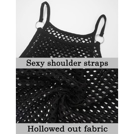 Men's Fishnet Crochet Tank Top String Mesh Vest Fitted Gym Training Tank Top Soft Sleeveless Muscle Shirt Spaghetti Strap Workout Openwork Tee Tops H Black