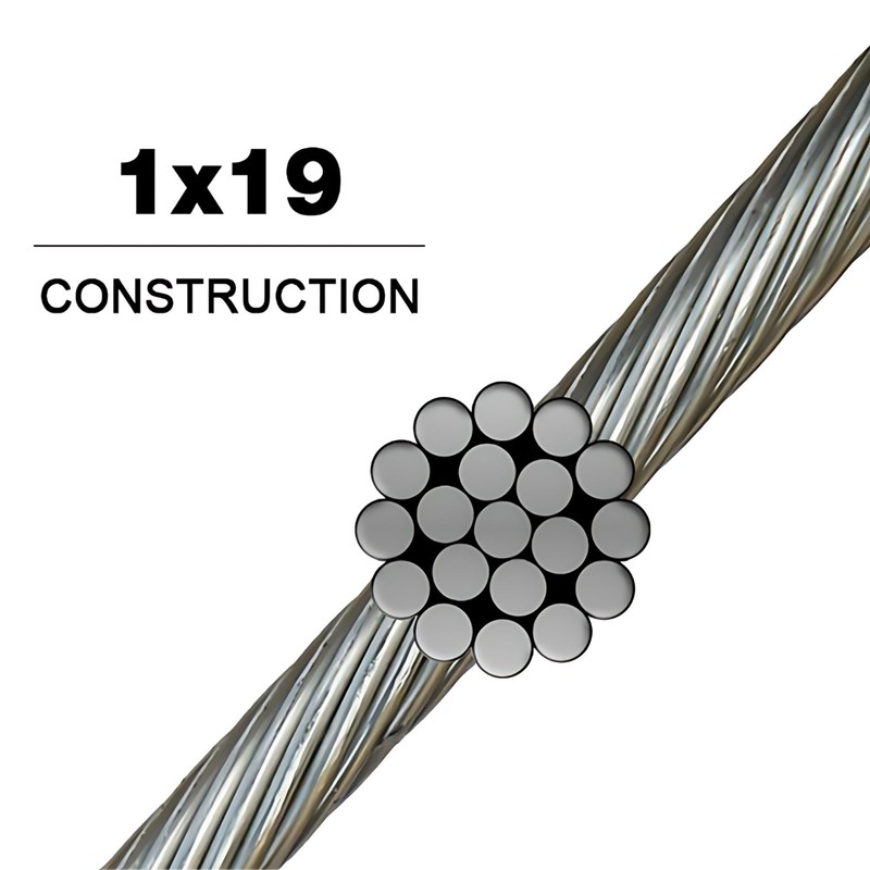 316 Stainless Steel Cable Wire Rope 3/16" 1x19-100 ft Coil