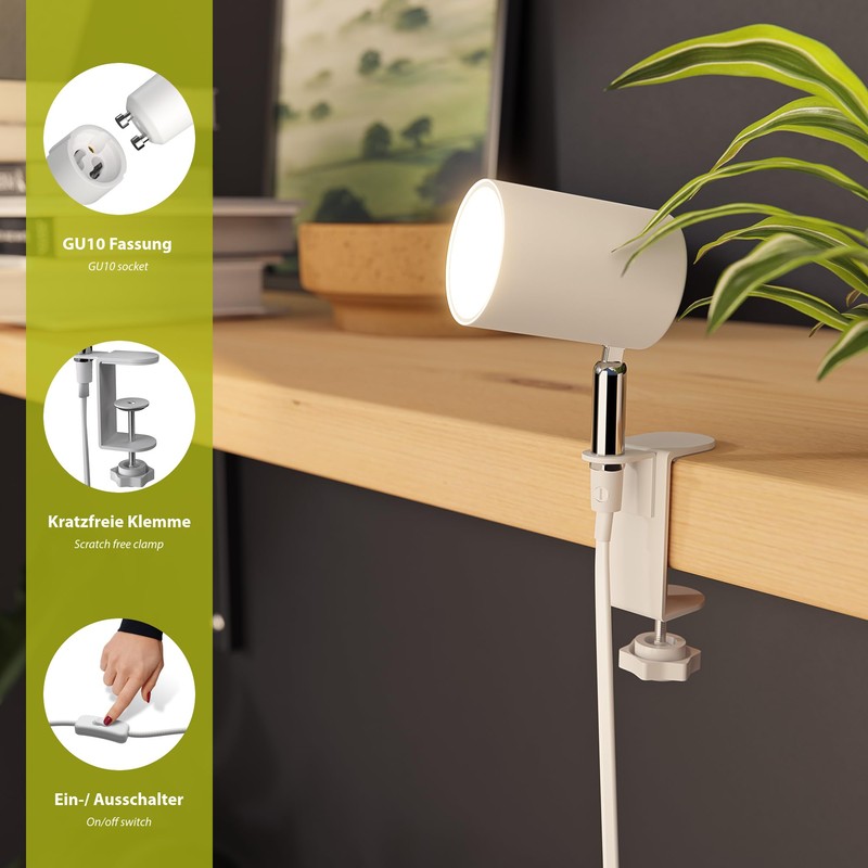 ledscom.de Waika Clamp Light Switch Matte White with LED GU10