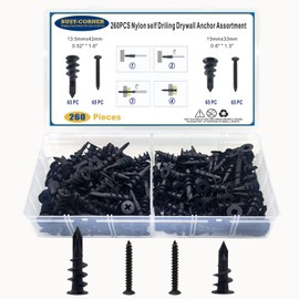 Drywall Anchors Self Drilling Hollow Wall Anchors with Screws, No Pre Drill Hole Preparation Required, Nylon Plastic, 13.5x42mm, 15x32mm, 260 Pieces, Black