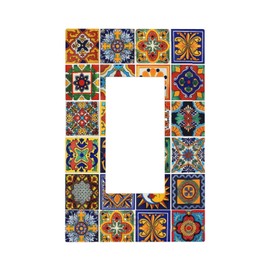 Yamxbfa Mexican Talavera Tile Boho Colorful Floral Moroccan Ceramic Bricks Single Rocker Decora Outlet Covers 1 Gang Gfci Light Switch Cover Decorative Electrical Plug Wall Plate Dimmer Switchplate