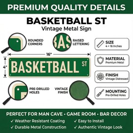 Funnysign Basketball Gifts for Boys Men Vintage Basketball ST Sign for Boys Room Man Cave Basketball Gear Room Court Decor 4×16 Inch (3347)