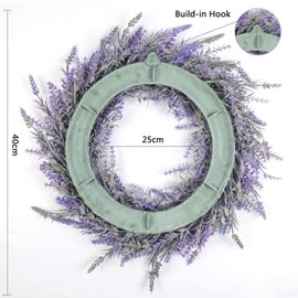 Pauwer 40cm Artificial Lavender Wreaths for Front Door Fake Purple Lavender Flower Wreath Welcome Door Wreath for Wedding, Wall, Window,Backdrop,Home Décor