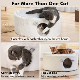 Zoratoo Cat Bed for Indoor Cats, Fluffy Cat Cave Large Enclosed Cat House Pet Bed Hammock with Removable Washable Cover for Sleeping Cat, Kittens, Small Dog, Oval Cat Hideaway