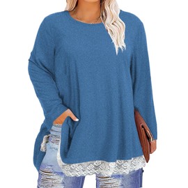 ForHailey - Blusa tipo túnica para mujer, manga 3/4, talla grande, para trabajo, negocios, casual, estilo Henley con botones, Z-Azul, 3X-Large Plus