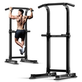 ZENOVA Pull Up Bar Dip Bar Power Tower Workout Dip Station Height Adjustable Free Standing Chin Up Bar Home Gym Equipment 300LBS Weight Capacity (Black)