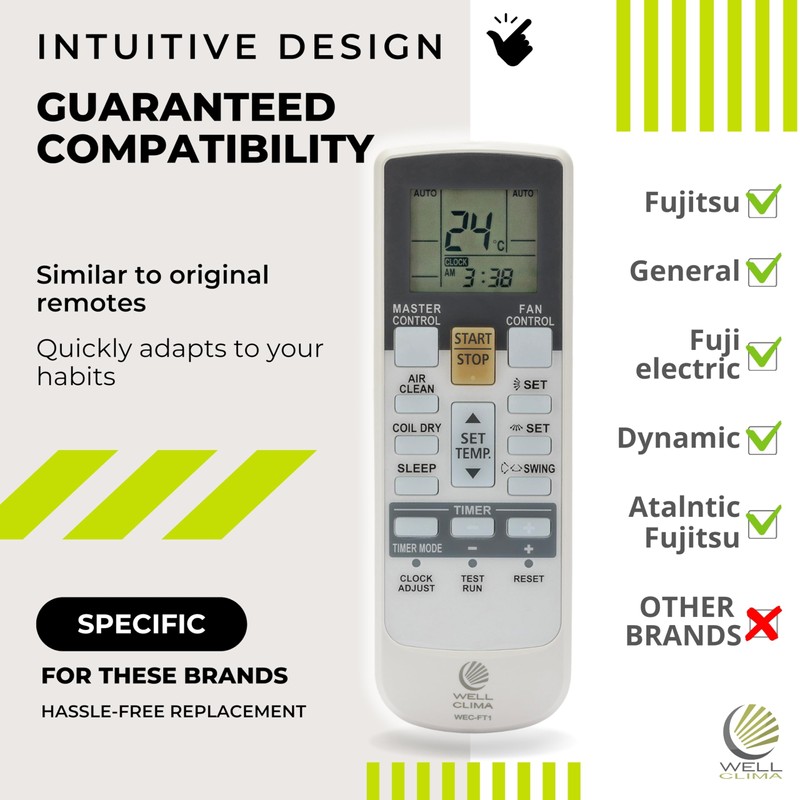 Wellclima WEC-FT1 Remote Compatible with Fujitsu and General Air Conditioners,