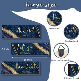 ONIZHITY 3 Pcs Blue and Gold Bathroom Wall Decor Large Navy Blue Gold Wall Decor Accept Let Go Have Faith Marble Style Versatile Home Art for Motivation Bedroom Living Room Office (Blue Gold 16x5
