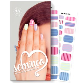 SEMINCA Semi Cured Gel Nail Strips-Reusable Press on Nails Short,Striped Candy Color Fake Nails, Strong Gel Adhesive for Long Lasting Wear, Easy DIY Manicure Kit for Busy Moms (Festival Beacon)