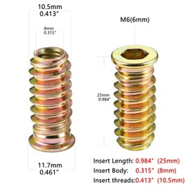 Aninako Insert Nuts [M6 x 25 mm 60 Pieces with Tool Spanner] Screw-in Type Embedded Nuts Insert Nuts Carbon Steel Furniture Woodworking DIY Joint Parts Joint Parts Joint Hardware Repair Tool Storage