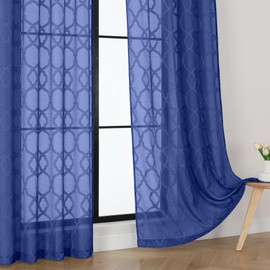 OWENIE Sheer Curtains 96 Inches Extra Long 2 Panels Set for Living Room, Light Filtering Geometric Jacquard Textured Sheer Curtains for Bedroom, Modern Elegant Curtains Drapes, Dusty Blue, 42x96 inch