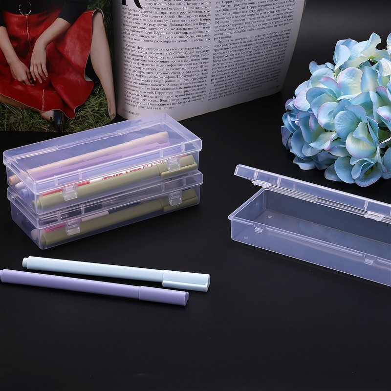 Pack of 3 Small Storage Boxes Plastic Transparent with Lid