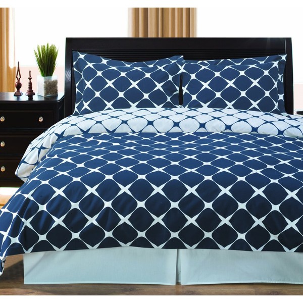 Egyptian Cotton Factory Outlet Store 2 Piece Twin/Twin XL Size Navy & White Bloomingdale Duvet Cover Set