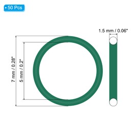 PATIKIL Fluorine Rubber O-Ring 5mm OD 2mm ID 1.5mm Width, 50Pcs Metric FKM Sealing Gasket Replacement for Seal Plumbing and Faucet Hose Machinery Plumbing Valves, Green