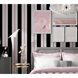 YIFU LIFE Stripe Wallpaper Peel and Stick 17.7"× 32.8ft Red/Black Striped Contact Paper Removable Furniture Decor Sticker Self Adhesive Vinyl Decorative Film Shelf Liner for Home Kitchen Decor