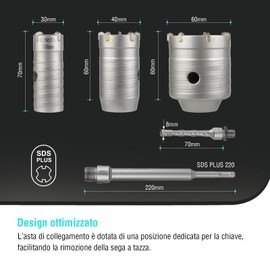 BINOTA 4PCS Concrete Hole Saw Kit, Rotary Hammer Core Bit Hole Saw, with SDS Plus Shank, for Concrete Cement Brick Wall Stone Masonry, Core bit Set 30 40 60 mm