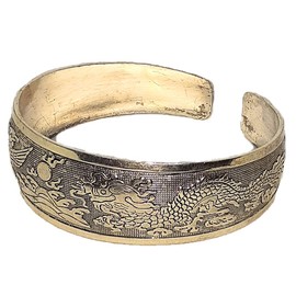 Blue Skies Plus Embossed Dragon and Bird Medieval Design Bracelet Cuff Silvertone Tibetan Metal Bangle Cuff Novelty Bracelet