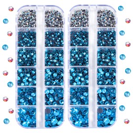 Blinginbox Hotfix - 2 cajas de diamantes de imitación en total, 5200 piezas de tamaño mixto con cristales redondos para hacer joyas de disfraces (aguamarina)