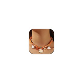Silk Scarf Necklace for Women Gold Bow Star Pearl Scarf Necklace Colorful Adjustable Scarf Necklaces with Charm Summer Beach Holiday Jewelry (Orange)