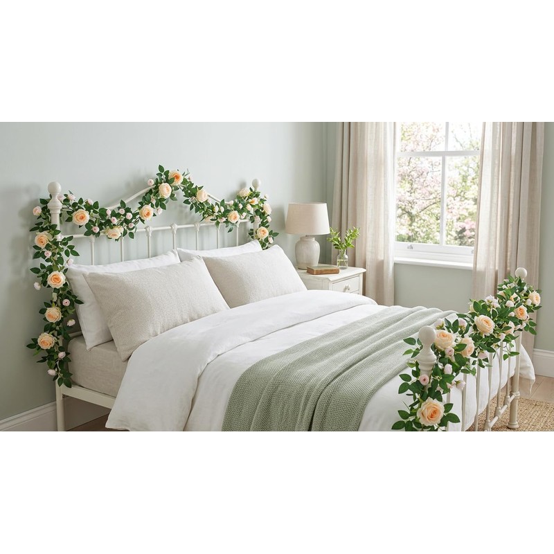2 PCS 12FT Bendable Flower Garland, Artificial Rose Vine for