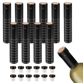 GUANENA 100 Pcs PVC Heat Shrink Capsules Seals for Cruise, 12 Pcs T-shaped Cork Stoppers for Wine Sealing, Shrink Wrap Caps and Bottle Corks for Wine Cellars and Home Use - Black