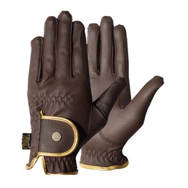 AK Synthetic Grip Horse Riding Gloves All Season Unisex Equestrian Gloves (Brown/Gold, L)