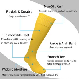 HXHLTP Yellow Softball Socks, Elastic Arch & Ankle Baseball Socks - 12 Pairs Bulk Pack, Gold Durable Rugby, Lacrosse Socks for Daily Training