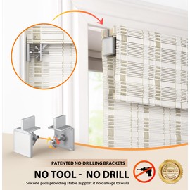 LazBlinds No Tools No Drill Cordless Bamboo Roman Shades, Light Filtering Window Treatment, Roll Up Bamboo Blinds for Window 23'' W x 64'' H, Whitewash B