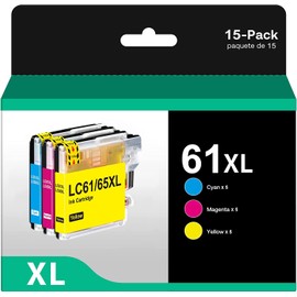 Jalada Compatible Ink Cartridge Replacement for Brother LC61 LC65 LC-61 LC61Y LC61C LC61M LC61cl Work with MFC-495CW MFC-490CW MFC-6490CW MFC-6890CDW Printer(5 Cyan, 5 Magenta, 5 Yellow) 15 Pack