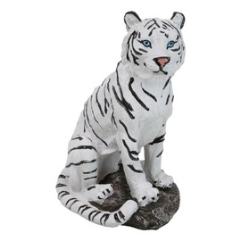 Ebros Tropical Jungle Apex Predator Albino White Bengal Tiger Sitting On Rock Home Decor Figurine Rainforest Forest Wildlife Tigers Accent