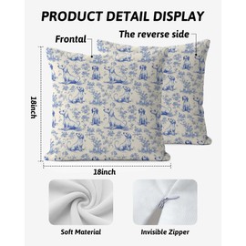 FGFK Chinoiserie Dachshund Pillow Covers 18x18, Dachshund Lovers Gifts, Toile de Jouy Blue and White Sausage Wiener Dog Decorative Throw Pillow Covers for Home Living Room Bedroom Sofa Couch